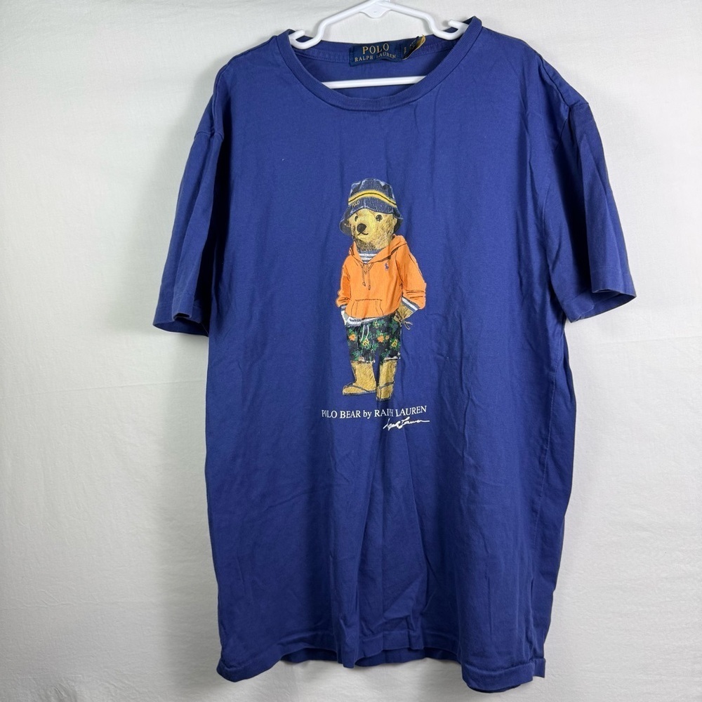 Ralph Lauren Blue Short Sleeve Tee with Bear Graphic Boys Size S